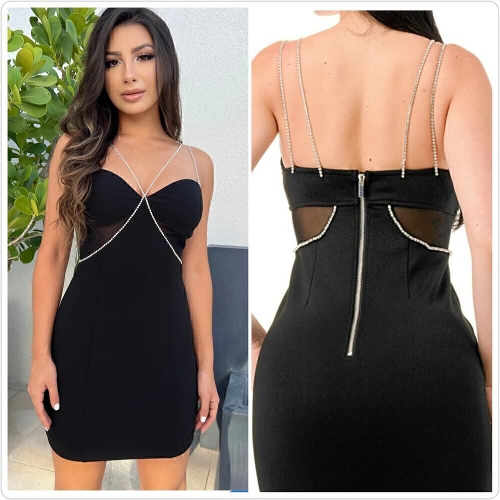 Malvi Paris Diamond Straps Mini Bodycon Cocktail Dress sz XS
